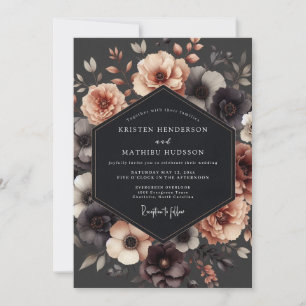 Charcoal Nocturnal Bloom Wedding Invitation