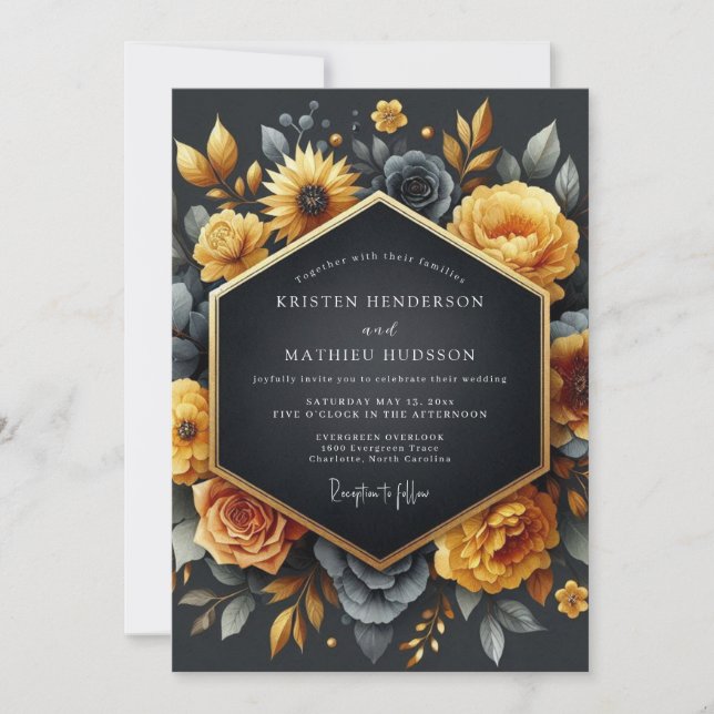 Charcoal Ochre Baroque Wedding Invitation (Front)
