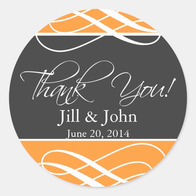 Charcoal Orange Thank You Favor Labels Wedding (Front)