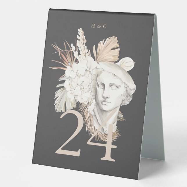 Charcoal Pampas Dried Grass Tropical Cream Floral Table Tent (Front)