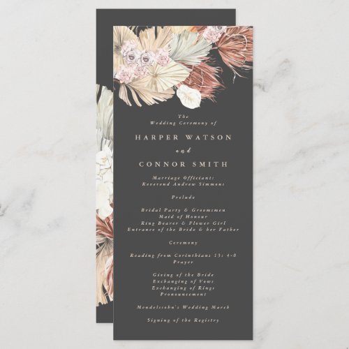 Charcoal Pampas Grass Tropical Floral Wedding Program