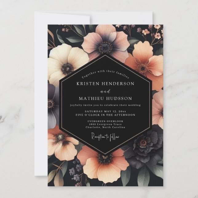 Charcoal & Peach Luminous Wedding Invitation (Front)