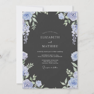 Charcoal Periwinkle Leafy Wedding Invitation
