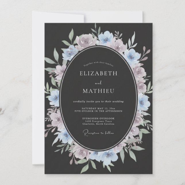 Charcoal Periwinkle Painted Wedding Invitation (Front)