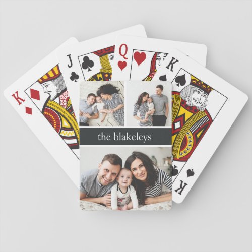 Charcoal  Personalized Family Name Photo Collage Playing Cards
