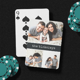 Charcoal | Personalized Family Name Photo Collage Playing Cards