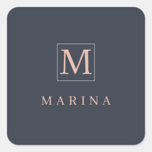 Charcoal personalized initial name square sticker