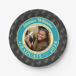 Charcoal Photo Modern Graduation Party Paper Plates