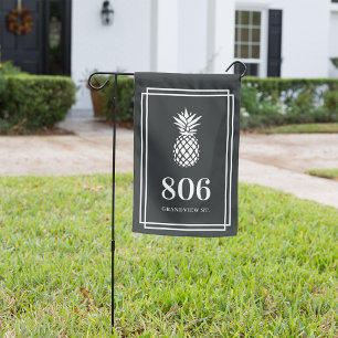 Charcoal Pineapple House Number & Street Name Garden Flag