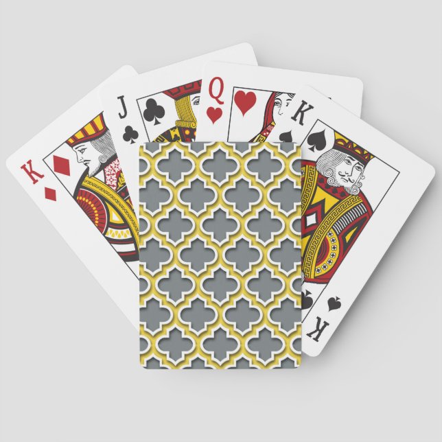 Charcoal Pineapple White Moroccan Quatrefoil #5DS Poker Cards (Back)