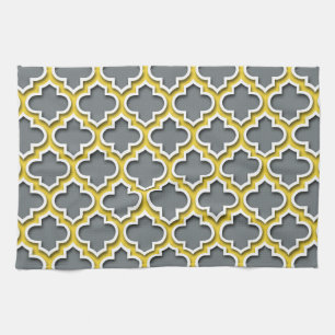 Charcoal Pineapple White Moroccan Quatrefoil #5DS Towel