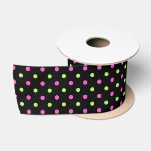 charcoal, pink and green polka dots satin ribbon