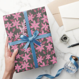 Charcoal Pink Floral Gift Wrap