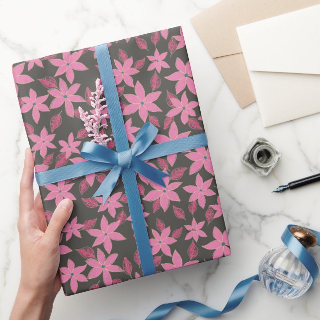 Charcoal Pink Floral Gift Wrap (Gifting)