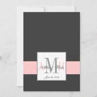 Charcoal Pink Monogram Wedding Invitation Front
