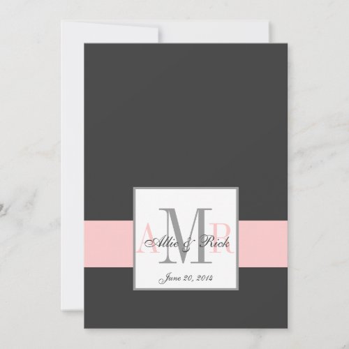 Charcoal Pink Monogram Wedding Invitation Front