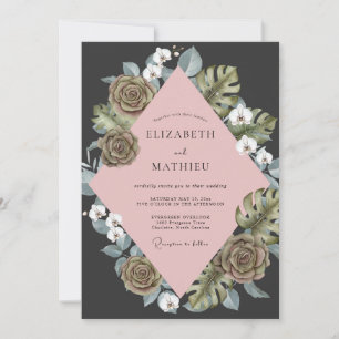 Charcoal Pink Succulent Eucalyptus Wedding Invitation