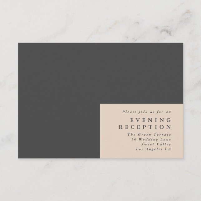 Charcoal Plain Modern Cream Wedding Reception Enclosure Card (Front)