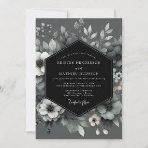 Charcoal Poetic Bloom Wedding Invitation