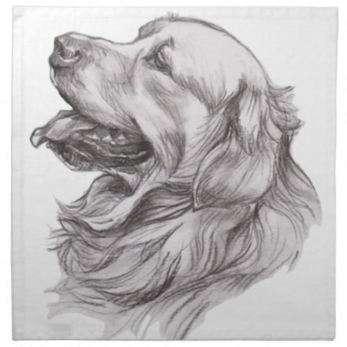 Charcoal portrait drawing of a Golden Retriever Napkin