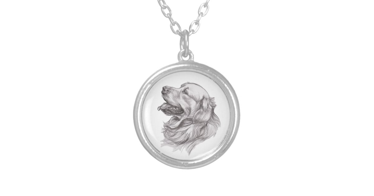 Charcoal Portrait Drawing Of A Golden Retriever Silver Plated Necklace Zazzle Com