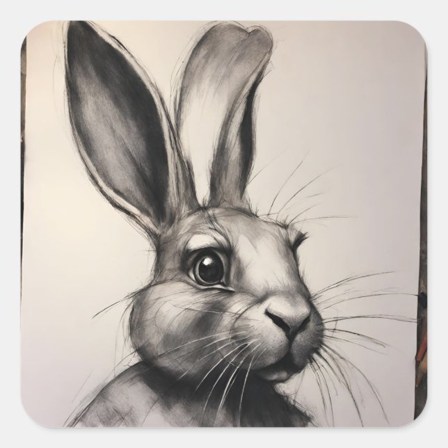 Charcoal Rabbit Sketch Square Sticker (Front)