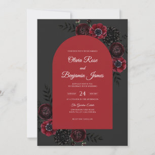 Charcoal Red Anemone Wedding Invitation