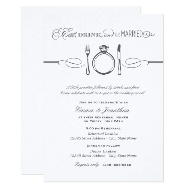 Charcoal Rehearsal Dinner | Eat Drink Be Married Invitation