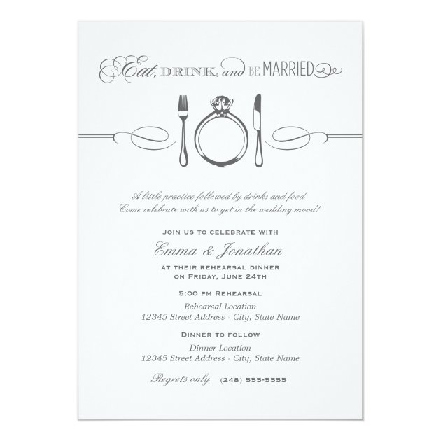 Charcoal Rehearsal Dinner | Eat Drink Be Married Invitation