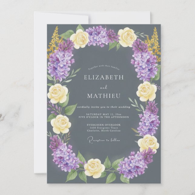 Charcoal Romantic Lilac Wedding Invitation (Front)