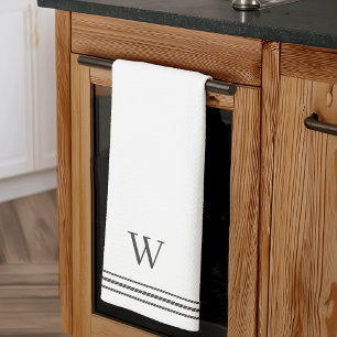Charcoal Rope Stripe Monogram Kitchen Towel
