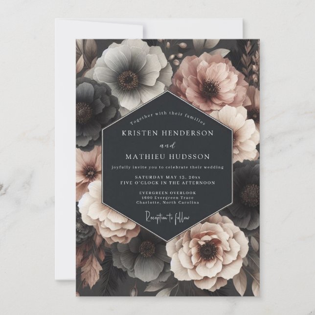 Charcoal Rose Nocturne Wedding Invitation (Front)