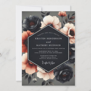 Charcoal & Russet Dramatic Bloom Wedding Invitation