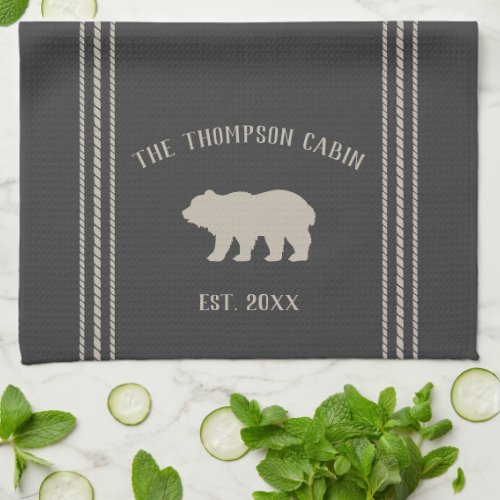 Charcoal Rustic Bear Personalized Kitchen Towel