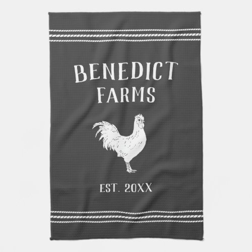 Charcoal Rustic Chicken Personalized Farm Name Kitchen Towel