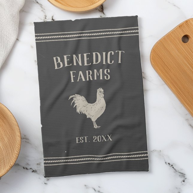 Charcoal Rustic Chicken Personalized Farm Name Kitchen Towel (Creator Uploaded)