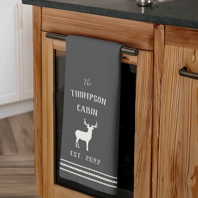 Charcoal Rustic Deer Personalized Kitchen Towel (Creator Uploaded)