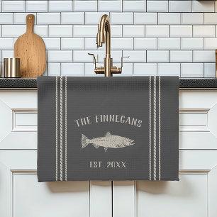 Charcoal Rustic Fish Personalized Kitchen Towel