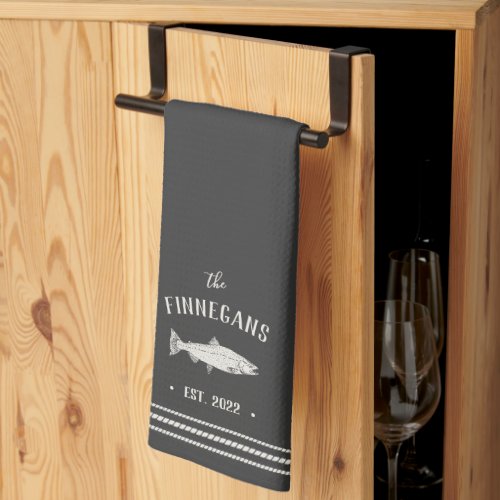 Charcoal Rustic Fish Personalized Kitchen Towel