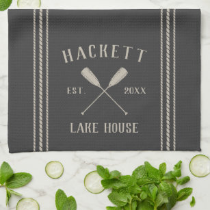 Charcoal Rustic Oars Personalized Lake House Kitchen Towel