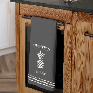 Charcoal Rustic Pineapple Personalized Kitchen Towel