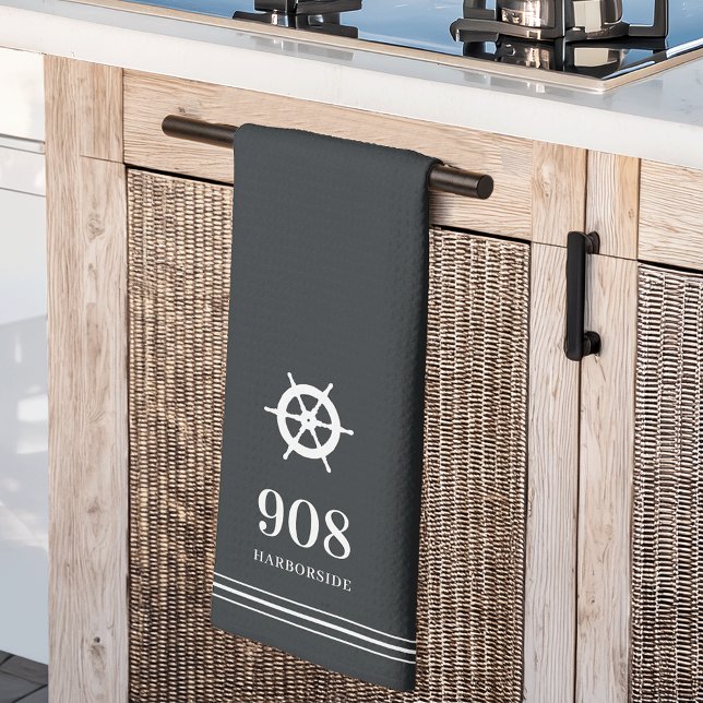 Charcoal | Ships Wheel House Number & Street Name Kitchen Towel (Creator Uploaded)