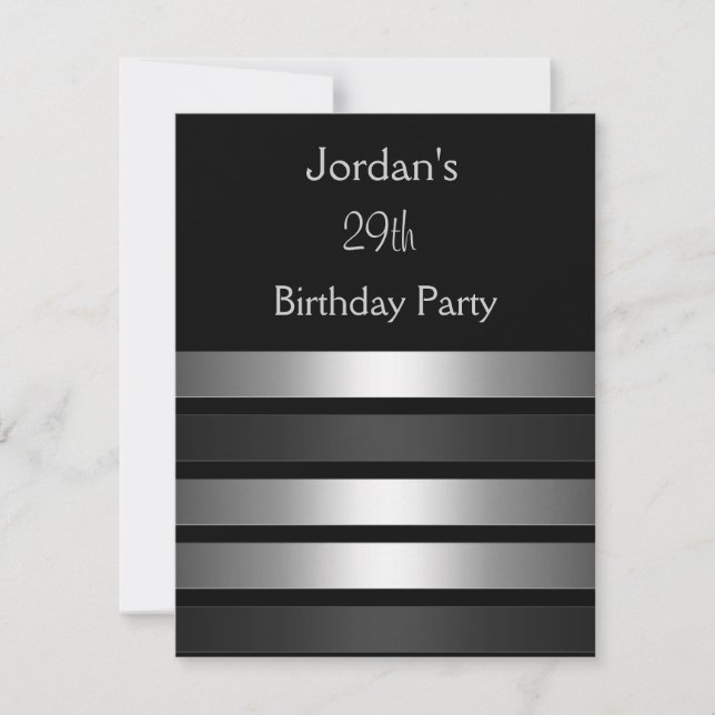 Charcoal Silver Stripes 29th Birthday Party 3 Invitation (Front)