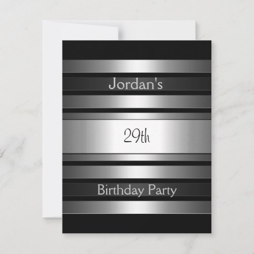 Charcoal Silver Stripes 29th Birthday Party Invitation