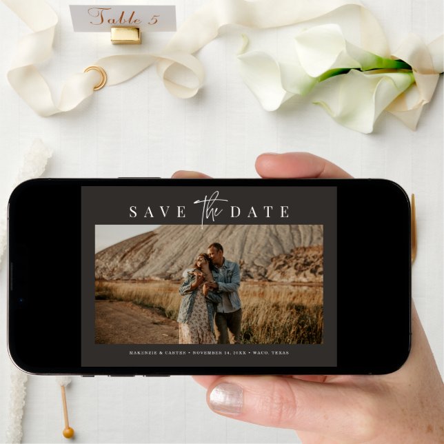 Charcoal Simple Modern Minimalist Four Photo Save The Date (Front Digital)
