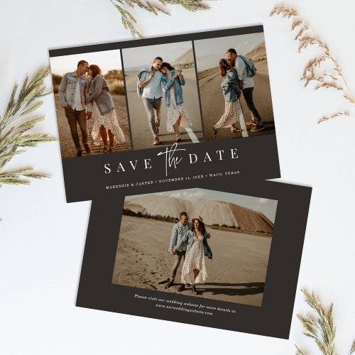 Charcoal Simple Modern Minimalist Four Photo Save The Date