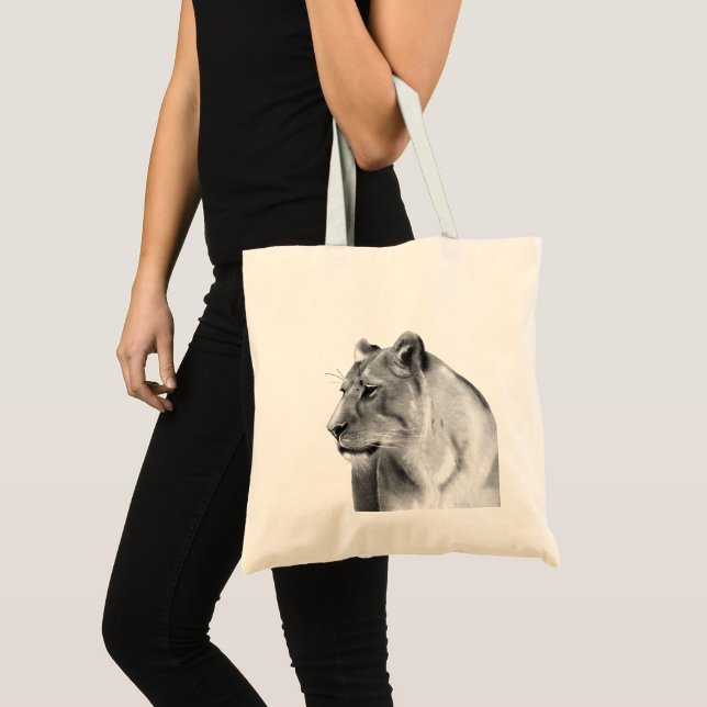 Charcoal Sketch Lioness Female Lion Tote Bag (Front (Product))