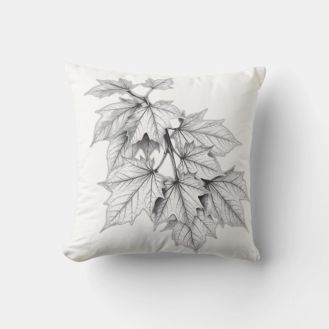 Charcoal Sketch of Autumn Leaves Throw Pillow (Front)