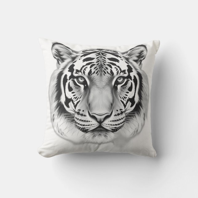 Charcoal Sketch of Tiger Face Throw Pillow (Front)