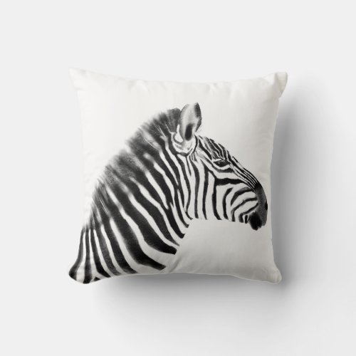 Charcoal Sketch Zebra Throw Pillow
